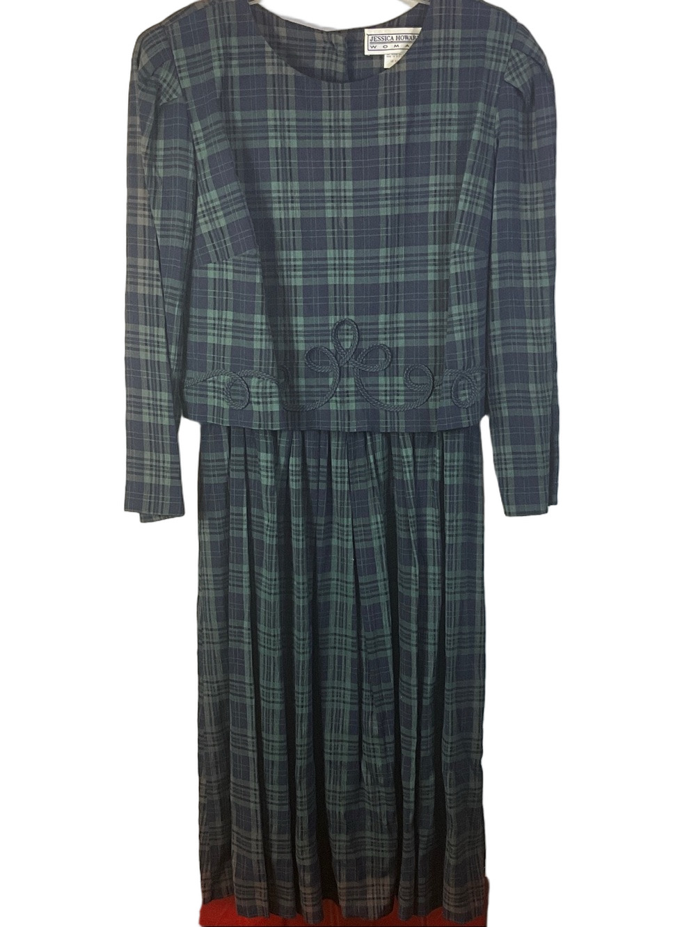 Vintage Jessica Howard Plaid Long Sleeve Zipper Back Maxi Dress Size 16